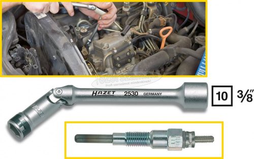 HAZET Gyújtógyertya kulcs, négyszög 3/8" 45° 10mm 2530