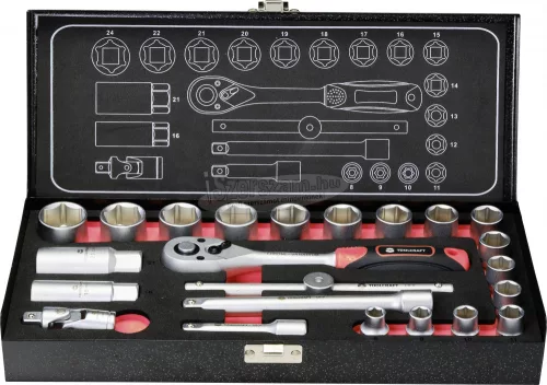 TOOLCRAFT 22 részes Dugókulcs készlet, 10mm (3/8) 826373