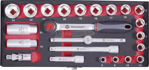 TOOLCRAFT 22 részes Dugókulcs készlet, 10mm (3/8) 826373