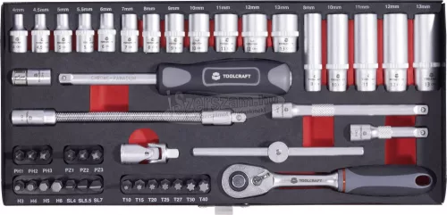 TOOLCRAFT Racsnis dugókulcs készlet, dugókulcs készlet 6,3mm (1/4") méretű, 45 részes 826386