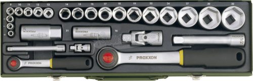 PROXXON 23020 27 részes autós racsnis dugókulcs készlet, racsnis krova készlet 6,3mm (1/4”) 12,5mm (1/2”) 23020