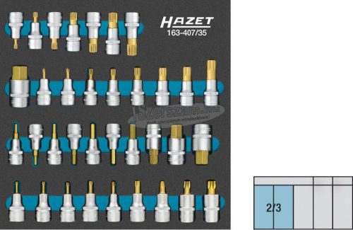HAZET 163-407/35 Belső hatlap, Sokszög (XZN), Belső kehely profil, TORX Rátűzőkulcs készlet 35 részes 1/2" 163-407/35