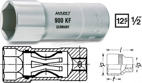 HAZET Gyújtógyertya dugókulcsfej, 16mm 5/8" 1/2" 900AKF
