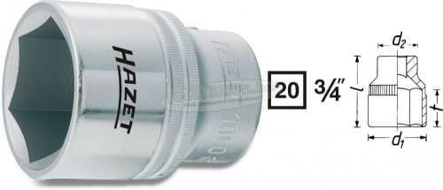 HAZET Hatlapú dugókulcsfej 41mm, belső négyszög 20mm (3/4), 1000-41 1000-41