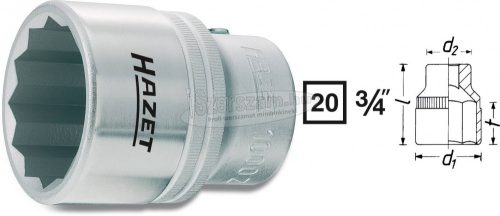 HAZET Kettős hatlapú dugókulcsfej 36mm, belső négyszög 20mm (3/4), 1000Z-36 1000Z-36