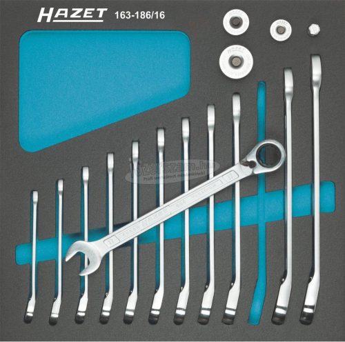 HAZET Racsnis Csillag-villáskulcs készlet négyszög adapterrel 16 részes 8-19mm 163-186/16