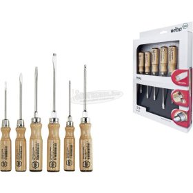   WIHA Csavarhúzó készlet fa markolattal, egyenes/kereszt, 6 részes, 162HK6SO 07149