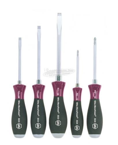 WIHA Csavarhúzó készlet MicroFinish Lapos, Phillips, teljes hosszúságú hatlapú pengével, 5 részes 29138