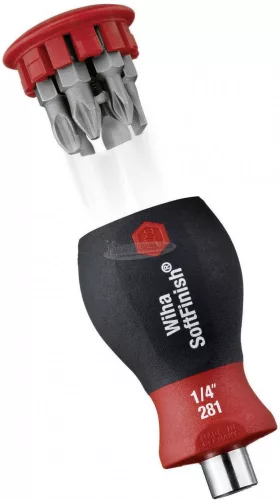 WIHA Csavarhúzó bittárral mágneses Pozidriv, Phillips 6 bittel, Stubby, 1/4" 33741