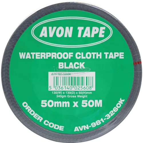AVON STATIONERY PRODUCTS 50mm x 50M FEKETE VÍZÁLLÓ TEXTILSZALAG AVN9813260K