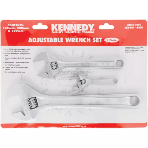 KENNEDY 4"/8"/12" ÁLLÍTHATÓ CSAVARKULCS KÉSZLET, KRÓMOZOTT KEN5011600K
