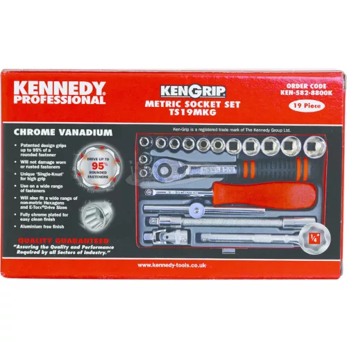 KENNEDY KEN-GRIP DUGÓKULCS KÉSZLET 1/4" NÉGYSZÖG 19db METRIKUS KEN5828800K