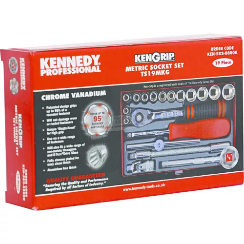KENNEDY KEN-GRIP DUGÓKULCS KÉSZLET 1/4" NÉGYSZÖG 19db METRIKUS KEN5828800K
