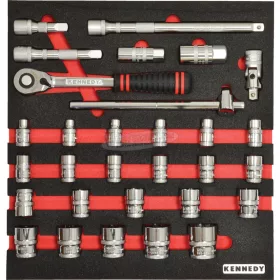   KENNEDY 30 RÉSZES METRIKUS KEN-GRIP 1/2" DUGÓKULCS KÉSZLET SZIVACSBAN M1832 KEN5950200K
