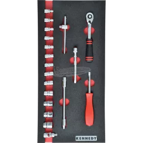  KENNEDY 19PC METRIKUS KEN-GRIP 1/4" DUGÓKULCS KÉSZLET SZIVACSBAN M1832 KEN5950230K