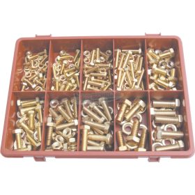   QUALFAST FASTENING PRODUCTS SÁRGARÉZ HATLAPFEJŰ ANYACSAVAR ÉS ALÁTÉTGYŰRŰ KÉSZLET QFT6155400K