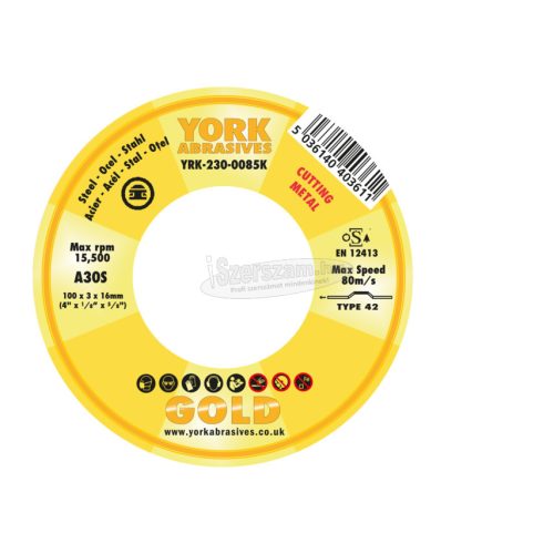 YORK ABRASIVES 100X3X16mm A30S DPC VÁGÓKORONG YRK2300085K