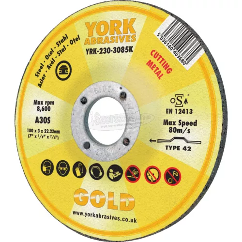 YORK ABRASIVES 180X3X22,23mm A30S DPC VÁGÓKORONG YRK2303085K