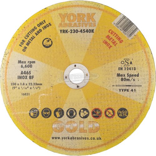 YORK ABRASIVES 230X1,8X22,23mm A46S INOX BF VÁGÓKORONG YRK2304540K