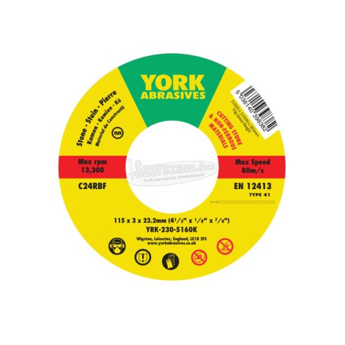 YORK ABRASIVES 115X3X22,23 C24RBF LAPOS VÁGÓKORONG T41 YRK2305160K