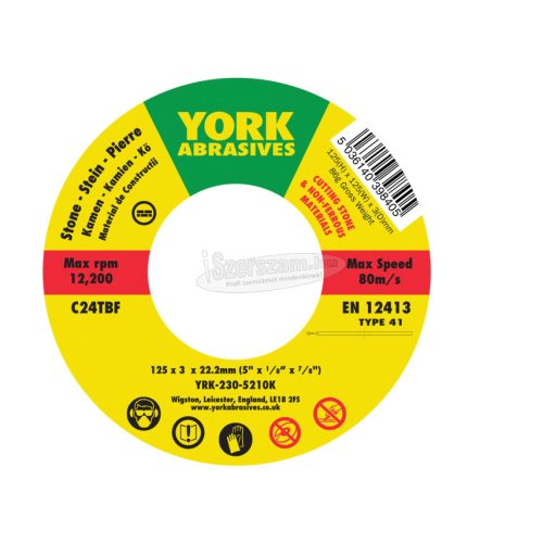 YORK ABRASIVES 125X3X22,23 C24TBF LAPOS VÁGÓKORONG T41 YRK2305210K