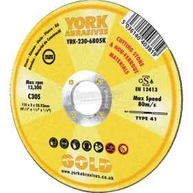   YORK ABRASIVES 115X3X22,23mm C30S LAPOS VÁGÓKORONG KŐHÖZ YRK2306805K