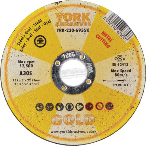 YORK ABRASIVES 125X3X22,23mm A30S LAPOS VÁGÓKORONG YRK2306955K