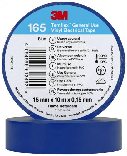 3M Szigetelőszalag Kék 10m x 15mm Temflex 165 1db 165BL1E