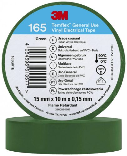 3M Szigetelőszalag Zöld 10m x 15mm Temflex 165 1db 165GR1E
