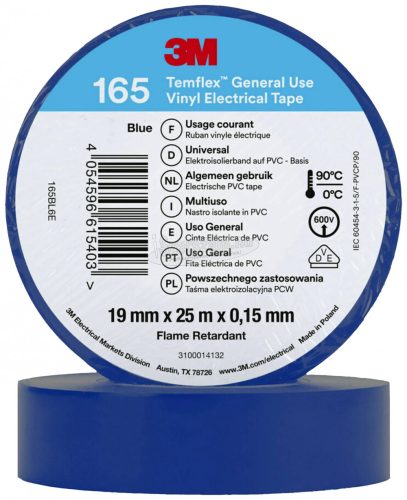 3M Szigetelőszalag Kék 25m x 19mm Temflex 165 1db 165BL6E