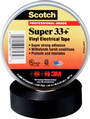 3M SUPER33+-19X33 Szigetelőszalag Scotch Fekete 33mx19mm 1db SUPER33+-19X33