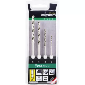   Alpen HSS Fém csigafúró készlet 2-5mm 4 részes 1/4" külső négylap 0000110804100