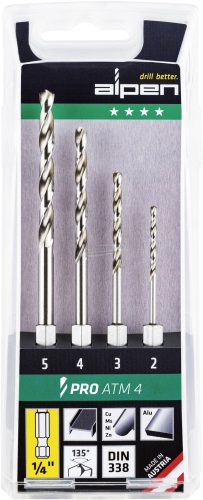 Alpen HSS Fém csigafúró készlet 2-5mm 4 részes 1/4" külső négylap 0000110804100