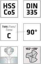 Alpen Kúpsüllyesztők több méretben HSS Co5 hengeres 90° DIN 335 C ALUNIT 2397