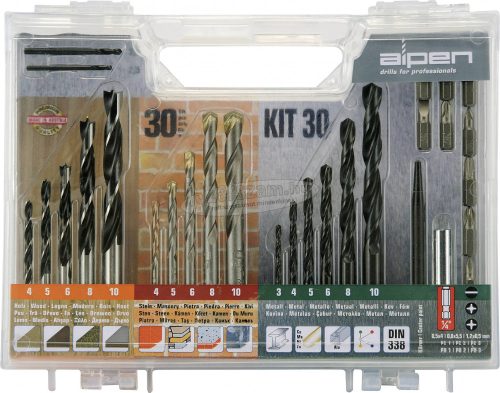 Alpen Univerzális fúrókészlet fa+kő+fém 3-10mm 30 részes 800230100
