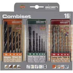   Alpen Univerzális fúrókészlet fa+kő+fém 2-10mm 16 részes 801003100