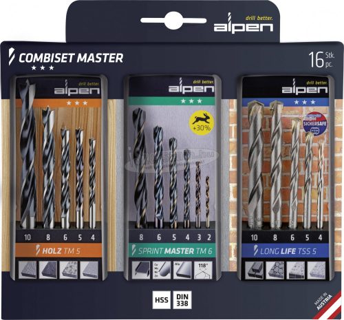 Alpen Univerzális fúrókészlet fa+fém+kő 2-10mm Combiset Master 0000811003100