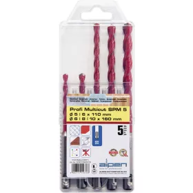   Alpen Többcélú/Univerzális csigafúró készlet 5 részes 5-10mm SDS-Plus MultiCut Keményfém 100905100