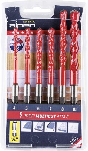 Alpen Többcélú/Univerzális csigafúró készlet 4-10mm MultiCut Keményfém 6 részes 1/4" 0000100802100