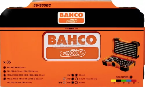 BAHCO Színnel jelölt Bit készlet, 35 részes PH+PZ+T+HEX 59/S35BC