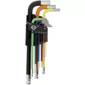 C.K gömbvégű imbuszkulcs készlet 1,5-10mm, színes T4449