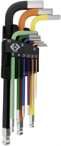C.K gömbvégű imbuszkulcs készlet 1,5-10mm, színes T4449