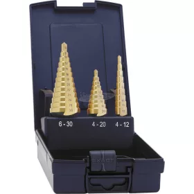  EXACT HSS TiN lépcsős fúró készlet 3 részes 4-12/4-20/6-30mm  3 oldalú szár 05351