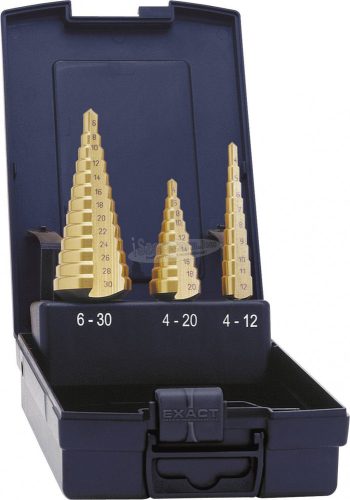EXACT HSS TiN lépcsős fúró készlet 3 részes 4-12/4-20/6-30mm  3 oldalú szár 05351
