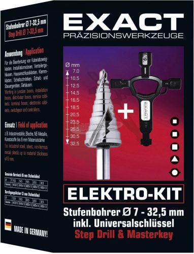 EXACT 70606 HSS lépcsős fúró 7-32.5mm hengeres 1 készlet 70606