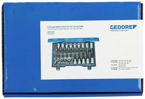 GEDORE Rátűzőkulcs készlet TX 34 részes 1/4"+1/2" 19 TX 20 6129440