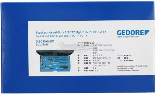 GEDORE Dugókulcs készlet Collos 1/4" 37 részes D 20 KAU-20 2010348