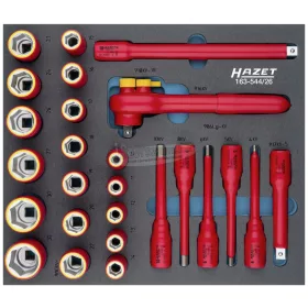   HAZET szigetelt dugó+rátűzőkulcs készlet 26 részes 10-32mm 1/2" 1000V IEC 60900 163-544/26