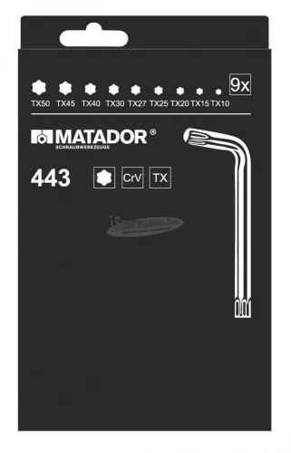 MATADOR 04439090 Belső kerek hatlap (TX) Hajlított csavarhúzó készlet T9, T10, T15, T20, T25, T27, T30, T40 4439090