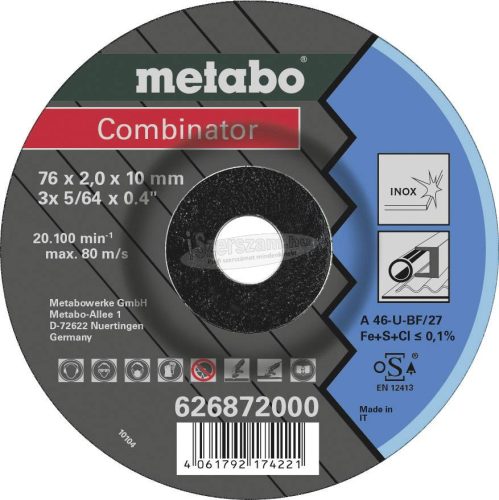 METABO Combinator 626872000 Vágótárcsa, hajlított 1db 76mm 10mm 1db 626872000